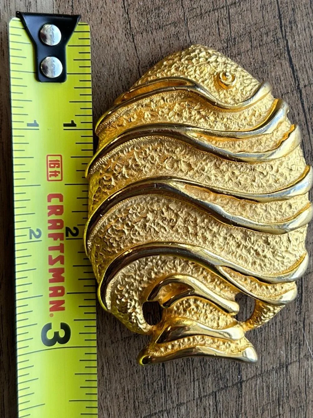 Vintage Paquette Gold-Tone Fish Belt Buckle Textured Statement 80s